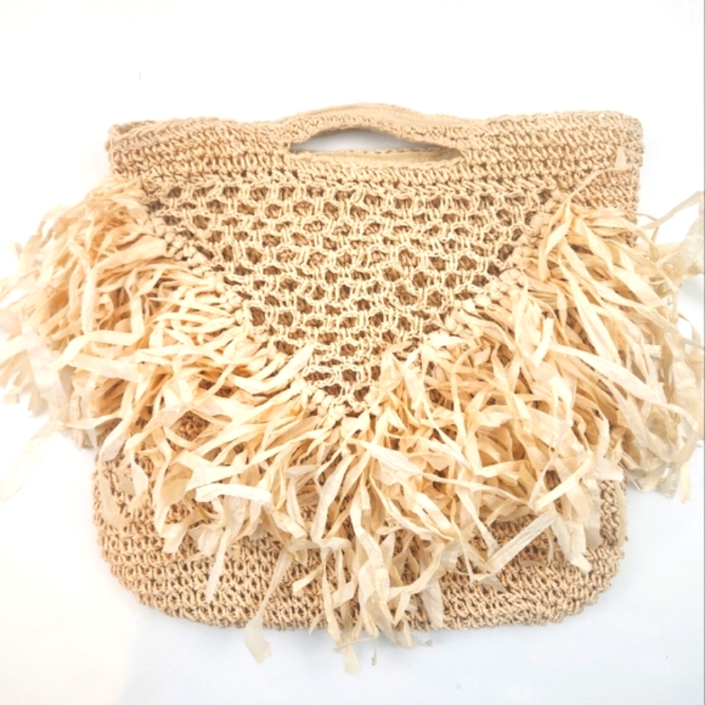 Fringed Woven Tote Bag